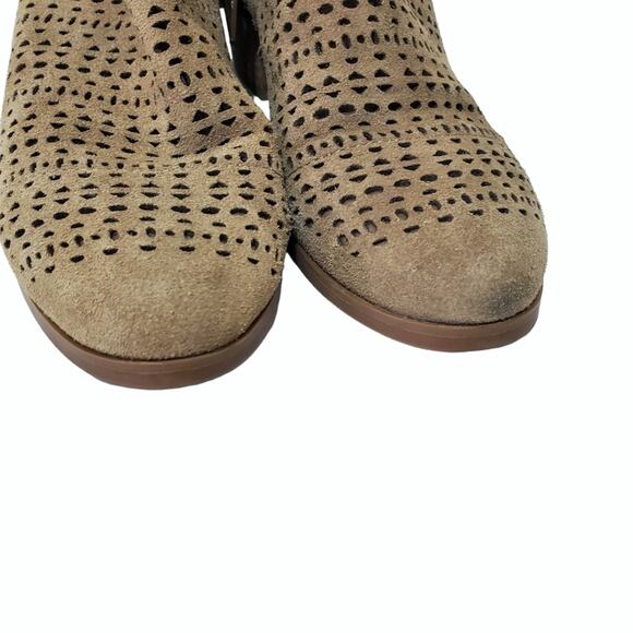 Crown Vintage | Suede Perforated Floppy Top Stacked Block Heel Booties - Picture 6 of 10